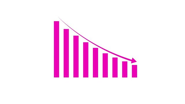 Down arrow business graph chart animation.  Loss business graph icon animation.  Going down graph chart animation.  Decreasing business graph concept.