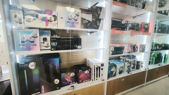 Eilat Israel December 12 2025 Gaming equipment display machine box technology industrial editorial object products sale market company commercial business industry indoor brand shop shopping