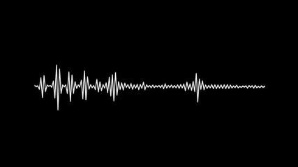 Minimalist white audio wave visualizer animation on black background showing digital sound frequency pulses for professional music production and podcasting video project intros.
 - Powered by Adobe
