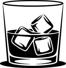 Whiskey Glass with Ice Cubes silhouette vector illustration