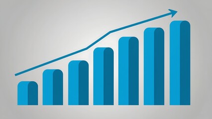 Blue bar chart with growth arrow