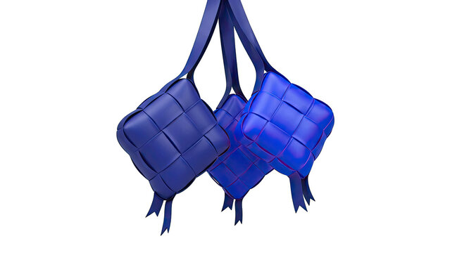 Three Blue Ketupat Hanging with Ribbons