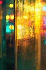 Golden refractions through the glass blend with rich nightlife colors