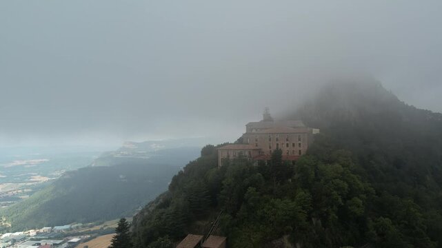 Aerial drone footage of Santuario de Queralt in Berga, Catalonia, Spain. High quality 4k footage