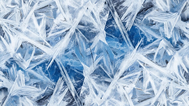 Intricate ice crystal formation patterns