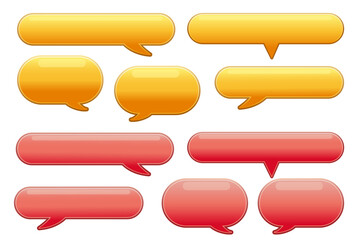 吹き出しの形のボタン素材セット。赤と黄色の2食展開。白背景にベクターイラスト。