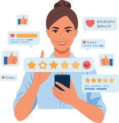 Customer Experience Feedback Concept &ndash; Woman Rating Product on Mobile