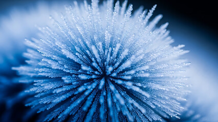 Fototapeta premium Frozen dandelion seed head in blue tones
