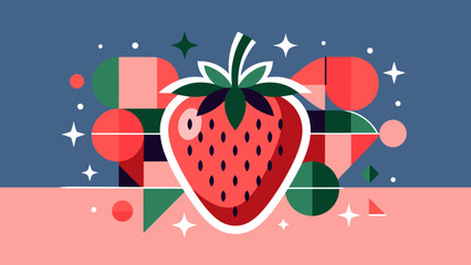 Stylized Geometric Strawberry Illustration with Abstract Shapes and Vibrant Colors