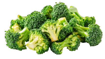 Fresh green broccoli florets raw vegetable food ingredient close up studio shot isolated on white background