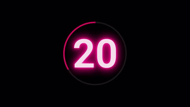 25 second Countdown neon timer animation. 25 to 0 alpha channel  4K Motion Graphics