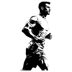 Fototapeta premium Dynamic Runner in Action: A determined athlete is captured mid-stride, showcasing raw power and the relentless pursuit of fitness goals. Expressing the essence of movement and the human spirit