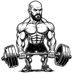 Fototapeta premium Weightlifting Powerhouse: A determined weightlifter, embodies strength, gripping a heavy barbell with intense focus, highlighting the dedication and physical prowess required in weightlifting