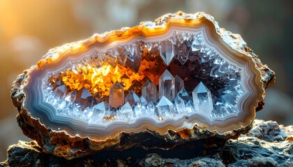 Fototapeta premium Agate Geode with Quartz Crystals. Gemstone, Mineral Specimen