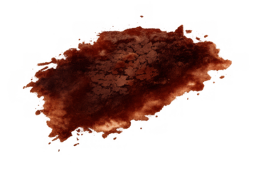 Dark brown watercolor paint splatter creating a textured ink stain background with transparent effect