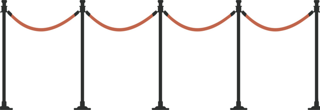 Red velvet rope barrier with black stanchions for VIP entrance, luxury event, cinema queue, and security