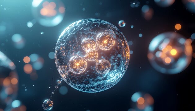 High detail micelle structure with molecular connections representing nanoscience and chemical research innovation.