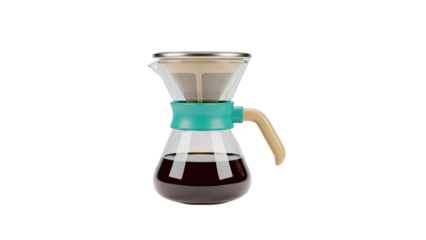 Pour-over coffee maker with turquoise and beige accents