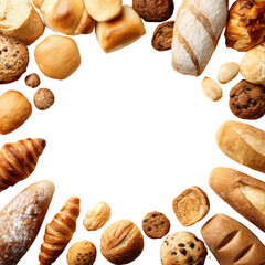 Assorted breads & pastries frame blank black center space