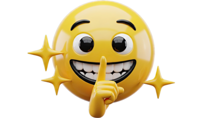 Shushing Emoji with Sparkling Stars