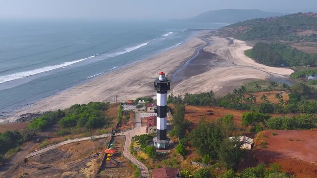 Coastal lighthouse Konkan drone shot