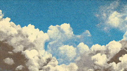 Stippled Clouds in Blue Sky Retro Graphic Style stippling