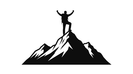 A triumphant figure stands atop a mountain peak a bold silhouette © DELRUBA