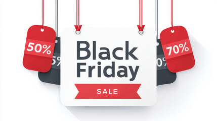 Exciting Black Friday sale sign featuring various discount tags and engaging design elements to attract customers.