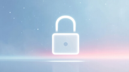 Futuristic digital lock icon against a soft gradient background, symbolizing security and privacy in the digital age.