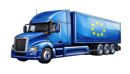 Blue Cargo Truck with European Union Flag