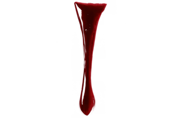 Dripping red liquid effect creating a viscous blood flow or paint drop with transparent background
