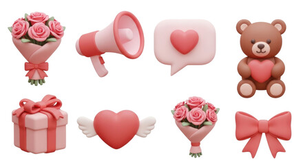 Obraz premium 3d valentine s day icons set transparent background cutout png