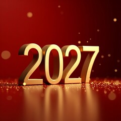 Luxurious New Year 2027 Gold Numbers on Red Background, Premium 3D Render
