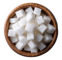 Wooden bowl filled with white sugar cubes (5)