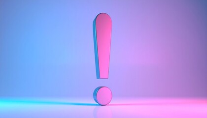 3D Exclamation Mark in Neon Pink and Blue Lighting.