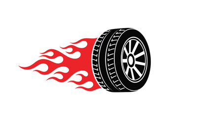 Flaming tire design with speed trails a striking black silhouette