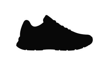 A black and white silhouette of a modern running shoe