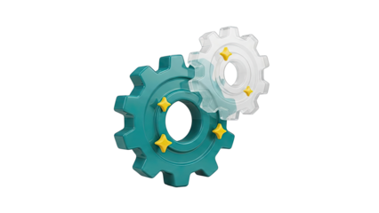Teal and clear gears with yellow stars
