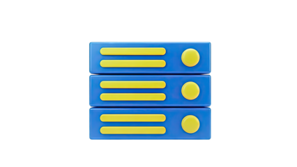 Three blue and yellow stackable binders