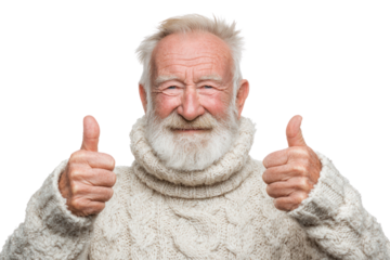 Joyful Senior's Thumbs Up: An elderly gentleman radiates pure joy as he flashes a hearty smile while giving a double thumbs up, embracing positivity.