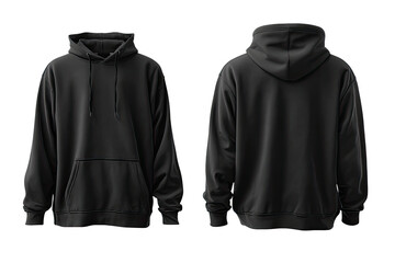 Blank black hoodie, front and back view