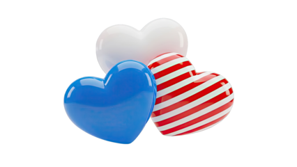 Three Hearts: Blue, White, and Red Striped