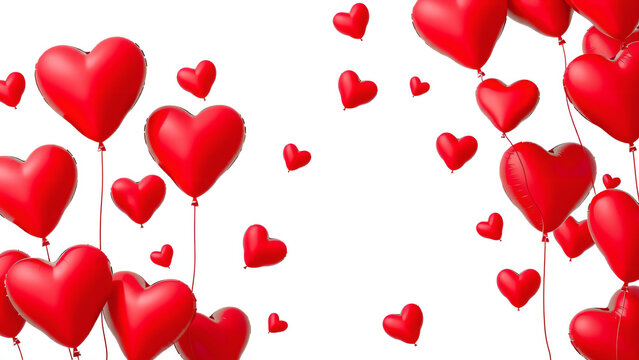 Rote herzf&ouml;rmige Luftballons als Valentinstag Dekoration isoliert auf wei&szlig;em Hintergrund
