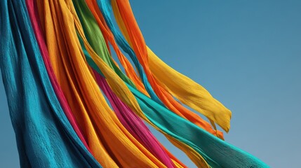 flowing ribbon cascading down gracefully in vibrant colors against a serene skyblue backdrop