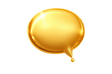 Gold speech bubble 3d icon showing luxurious liquid metal effect, reflecting light on a transparent background