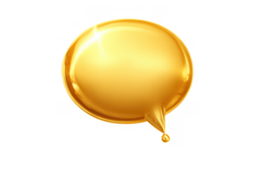 Gold speech bubble 3d icon showing luxurious liquid metal effect, reflecting light on a transparent background
