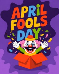 April Fools Day Cartoon Illustration with Funny Clown Jack-in-the-Box