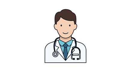 Smiling male doctor avatar with stethoscope, representing medical care and professional healthcare