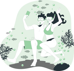 Obraz premium Couple Enjoying Scuba Diving Adventure Together Underwater with Camera