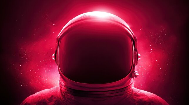 astronaut exploring unknown planet in sleek red space helmet with advanced visor technology illuminated by captivating cosmic lights